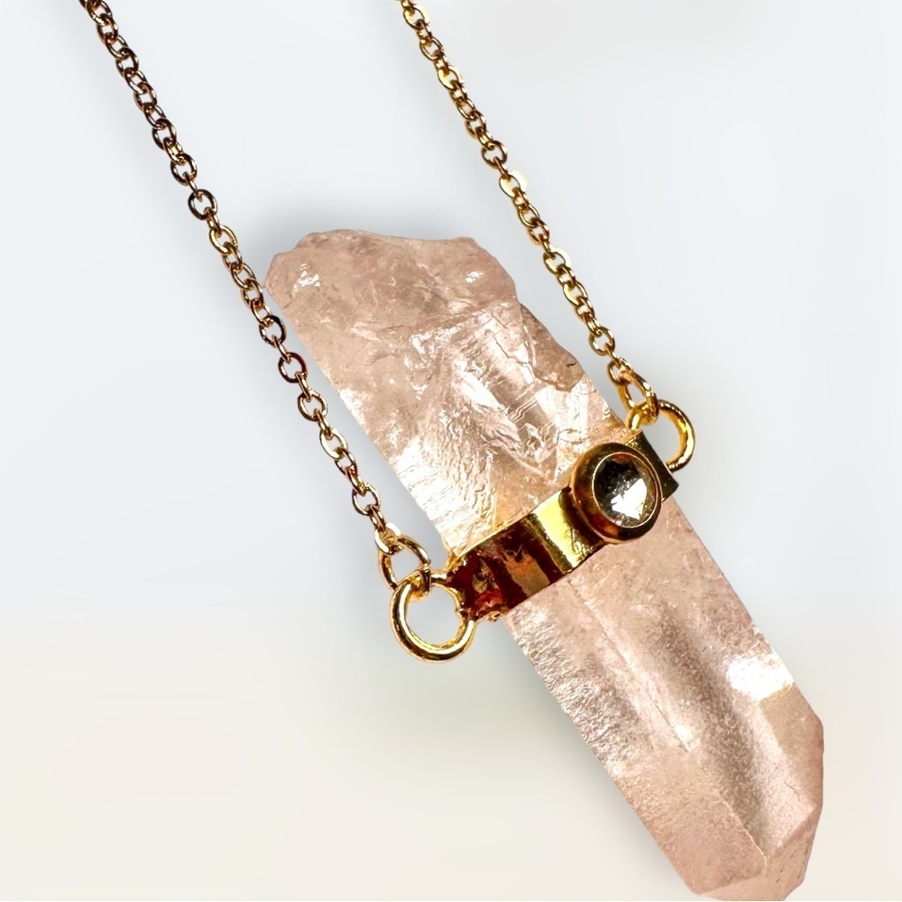 NEW Natural Clear Quartz Column Spear Pendant W/ Swarovski Crystal Accent - Picture 11 of 16